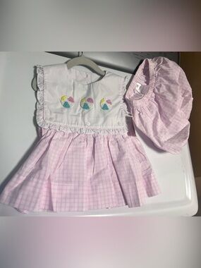 Pink Gingham Baby Matching Set with Beach Ball Embroidery